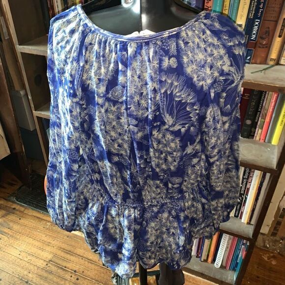 Rebecca Taylor flowy boho 12 blue floral peasant blouse - Picture 3 of 4